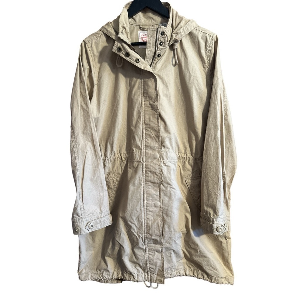 Levi Strauss  100% Coated Cotton Classic Fishtail Weather Parka Zipper Hood Coat